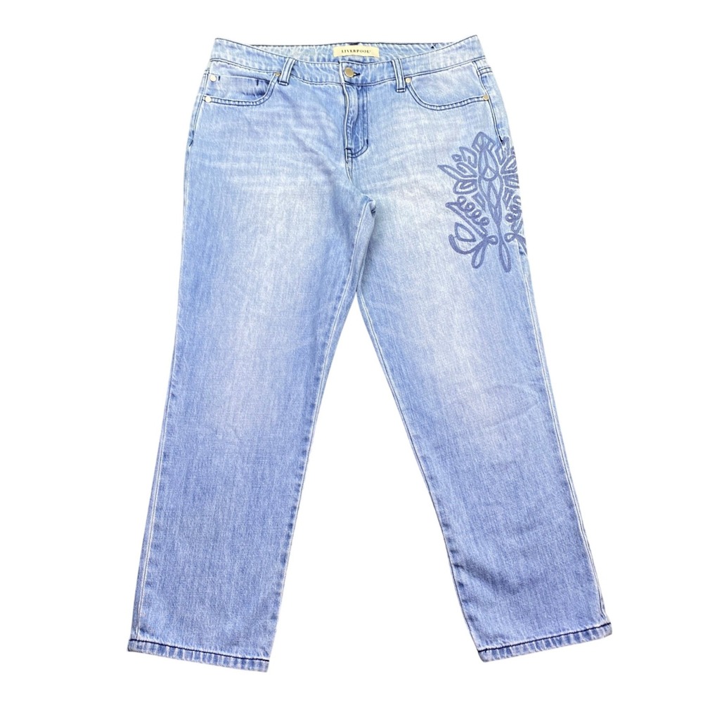 Liverpool Cruel Boyfriend Jeans Skyline Light Wash Embroidered Blue Size 8